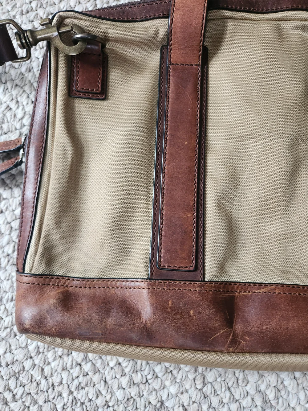 Frye Men’s Canvas & Leather Messenger Bag in Khaki/Brown